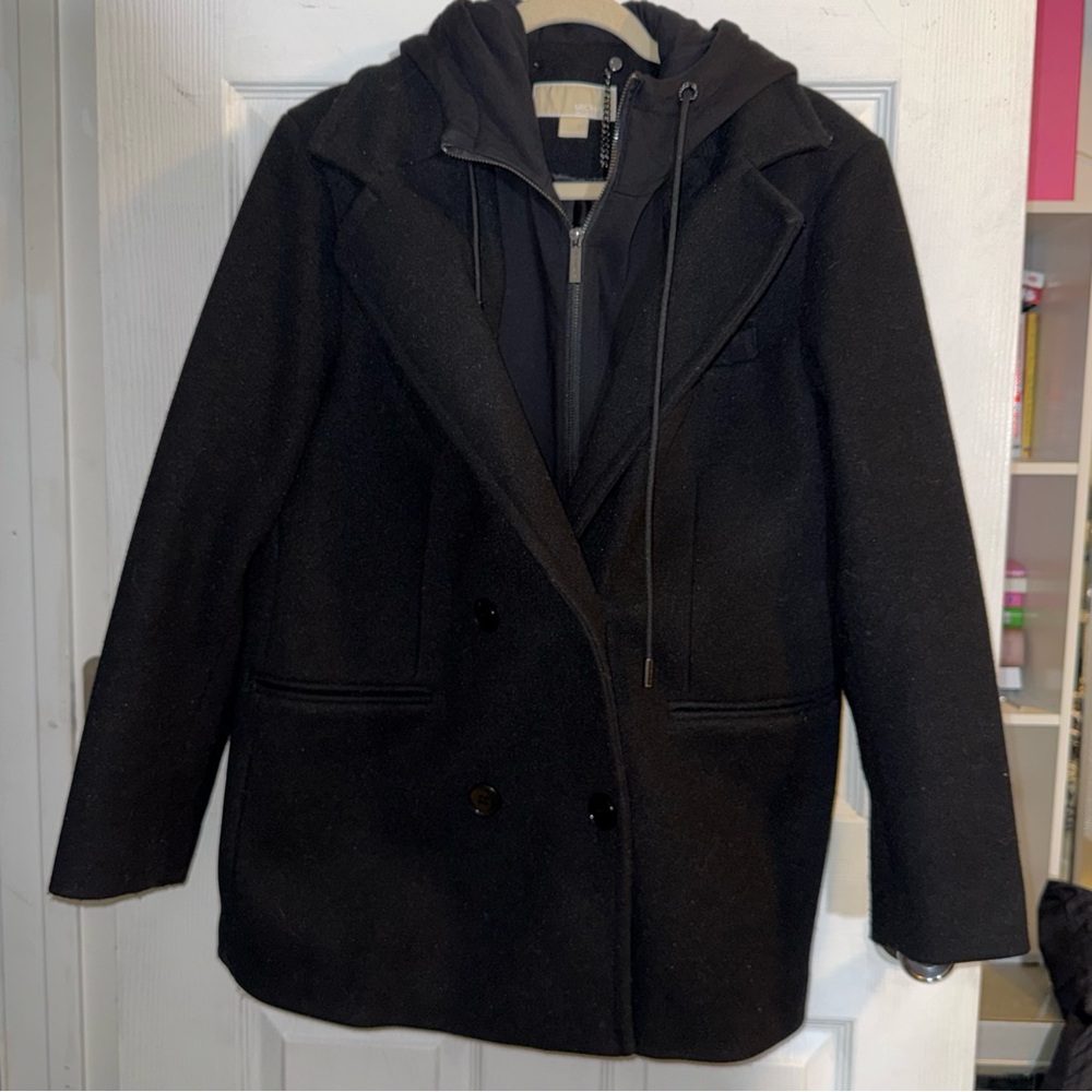 Michael Kors Black Pea Coat with Hood
